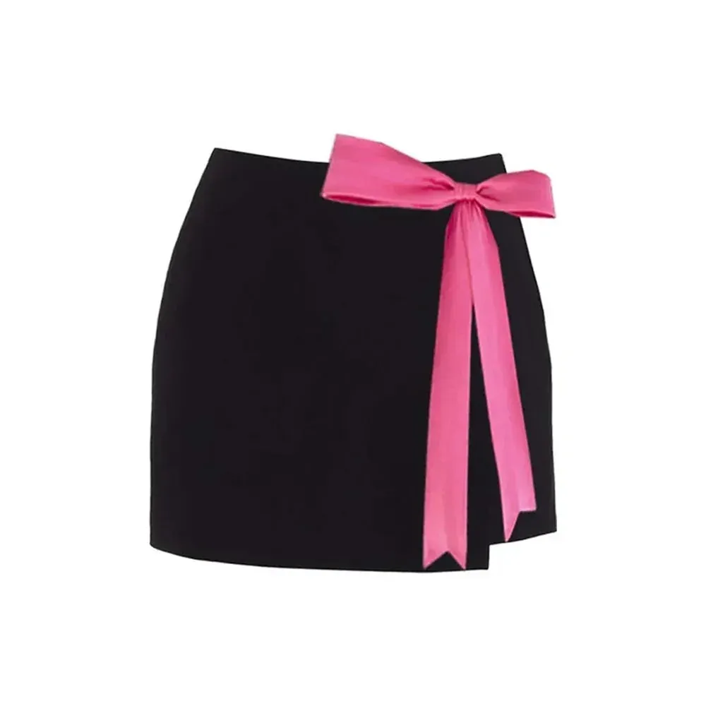 Black Bodycon Pink 3d Bow Bodysuit And Skirt Set