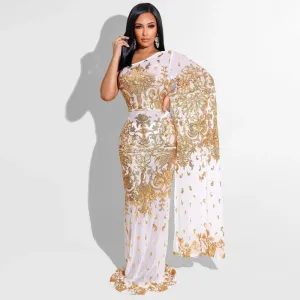 Design Beaded Embroidery Mesh Oblique Shoulder Perspective Gauze Dress