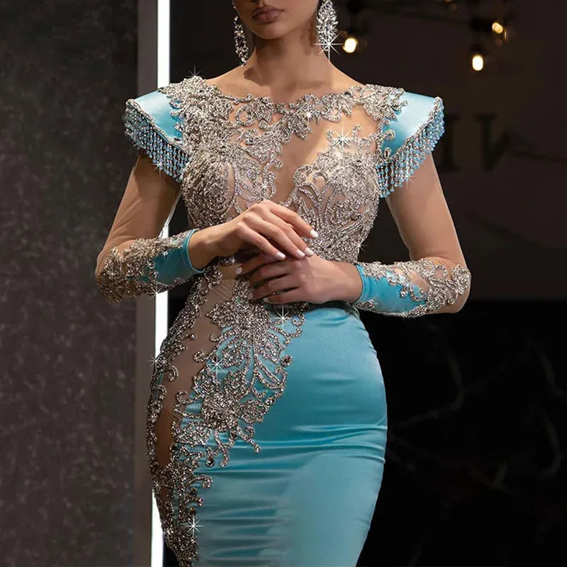 Evening banquet temperament Design Sequin party evening women fishtail dress