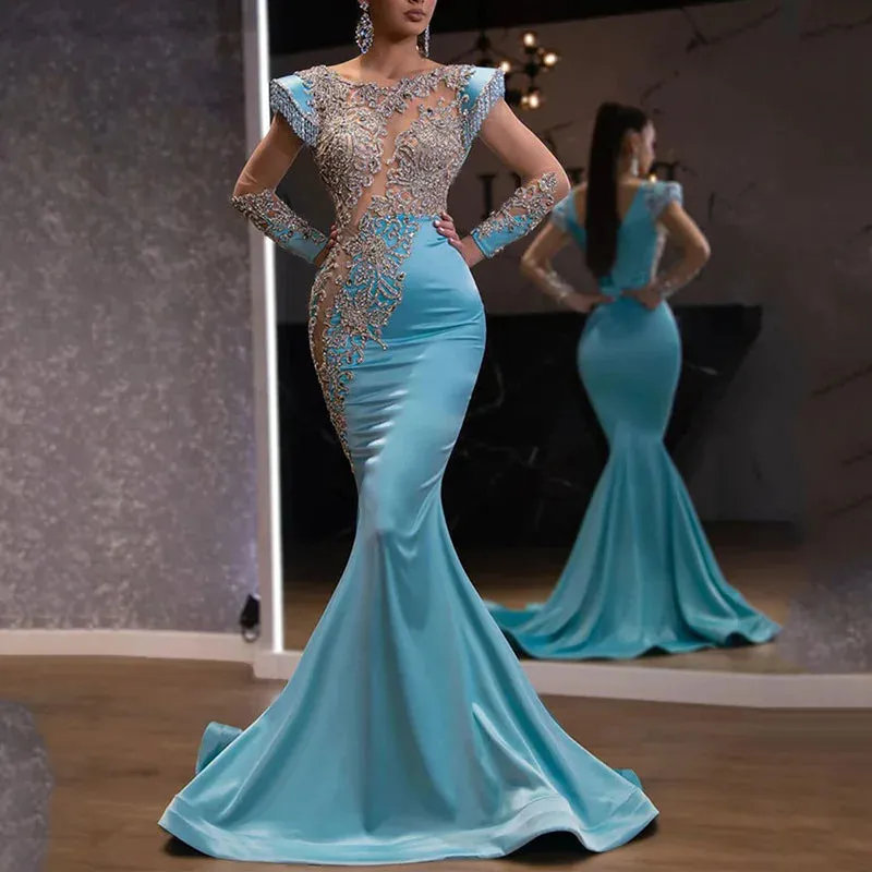 Evening banquet temperament Design Sequin party evening women fishtail dress