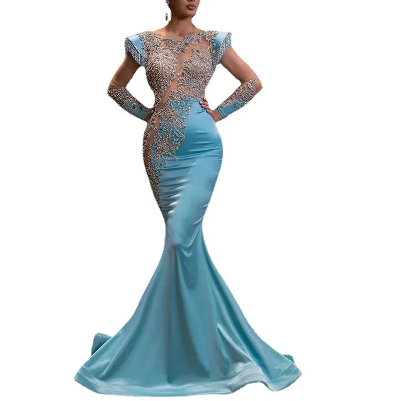 Evening banquet temperament Design Sequin party evening women fishtail dress