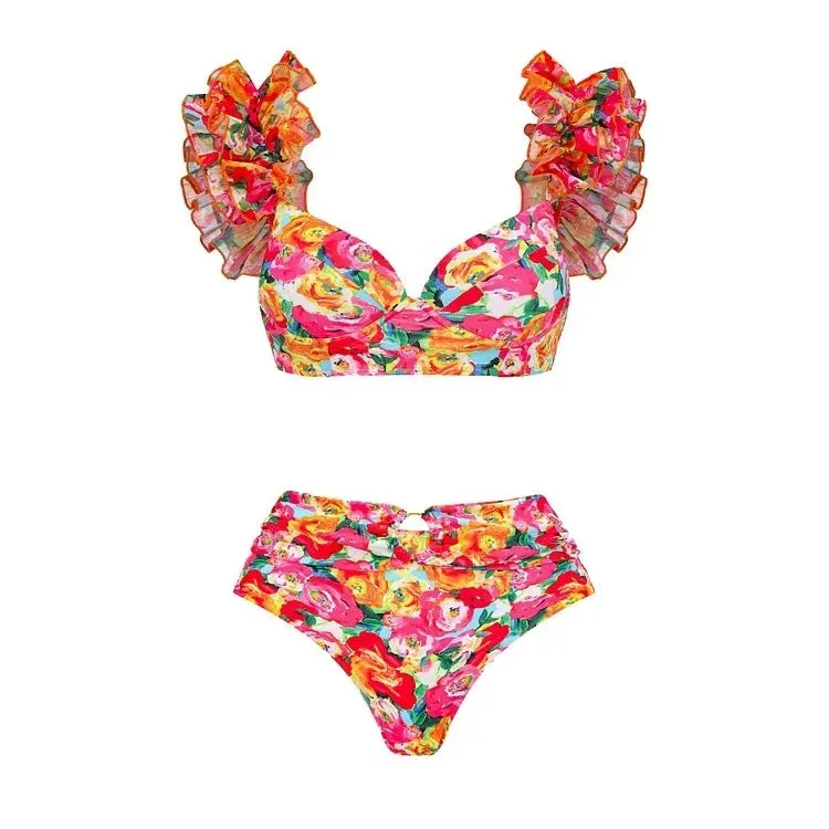 Floral Printed Ruffle One Piece Slimming Beach Wear