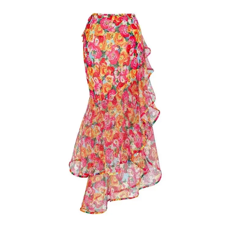 Floral Printed Ruffle One Piece Slimming Beach Wear