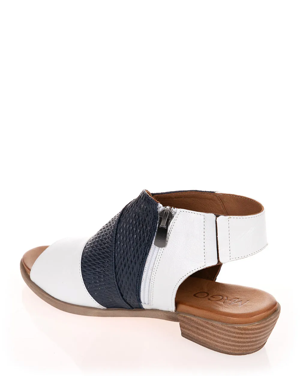 Mago Harper White/Navy/White Leather Sandal