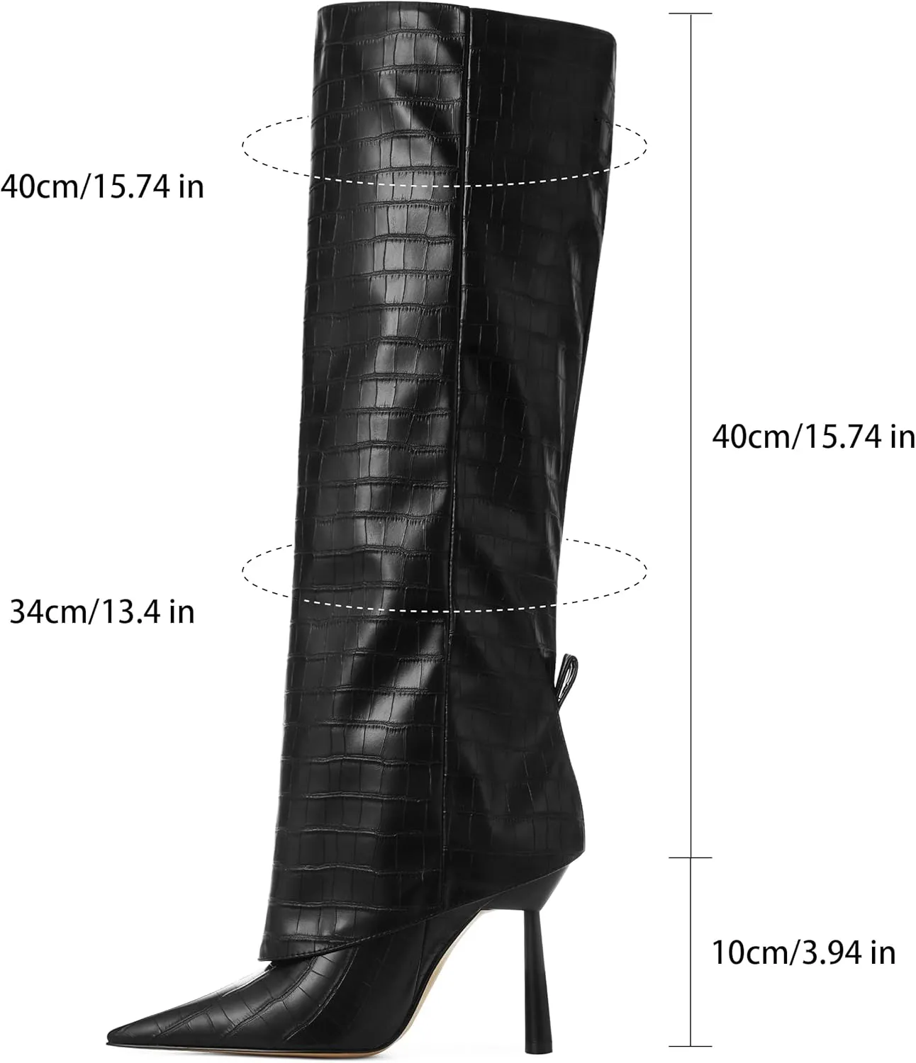 Oiamenne Knee High Boots Women's Fold Over Boots Pointed Toe Stiletto Heel Tall Boots Slip On Sexy Long Boots Fashion Dress Boots for Women