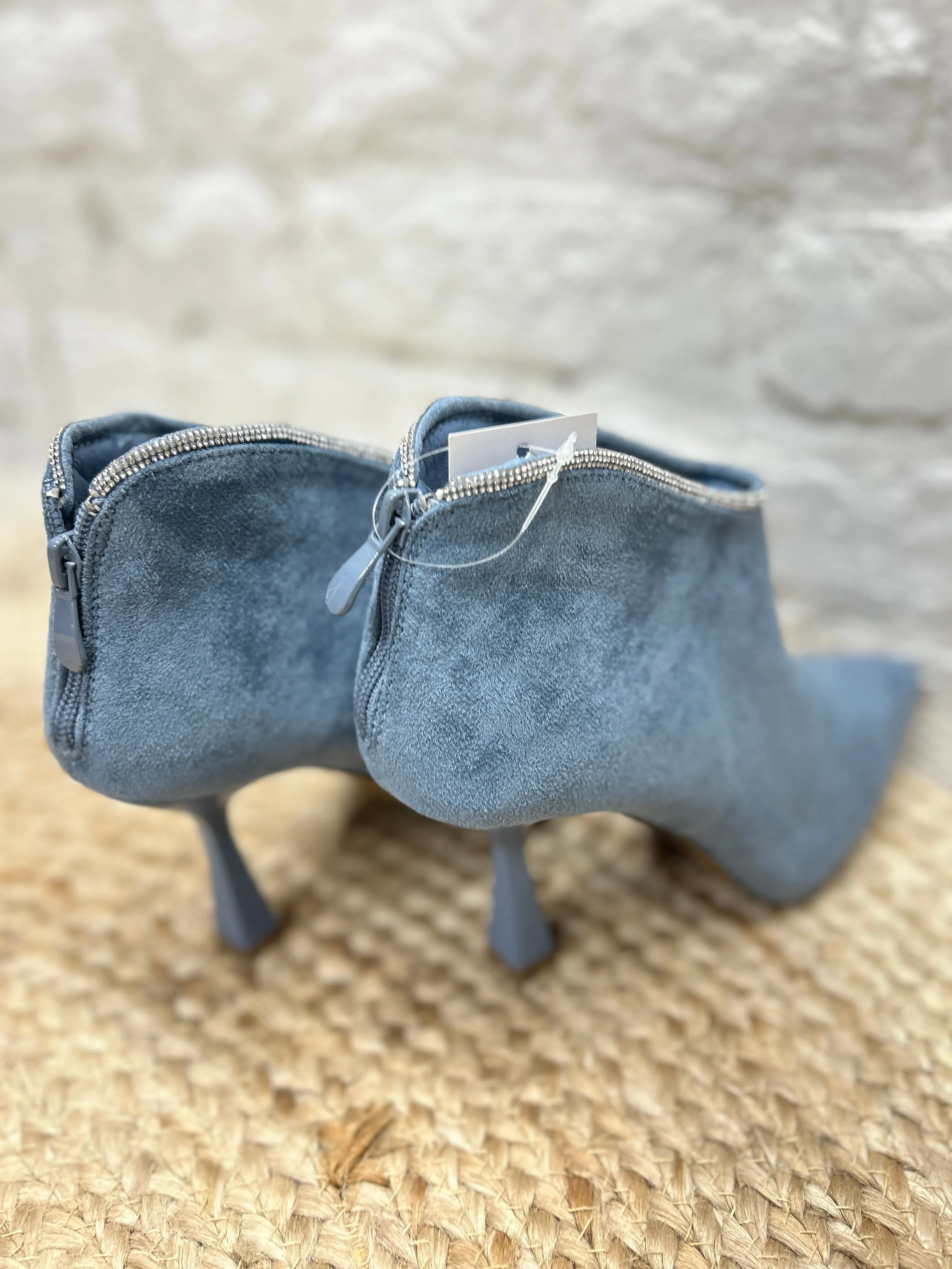 The Halo Faux Suede Boot With Diamante Rim And Zip back In Blue