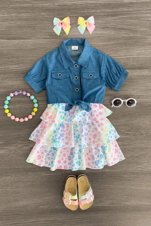 White Rainbow Cheetah Dress Set